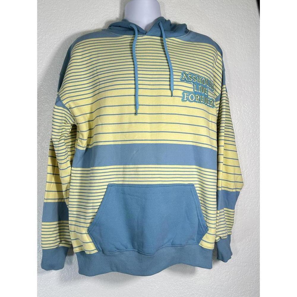 New A$$holes Live Forever L Striped Hoodie Alt Streetwear Bold Graphic Y2K